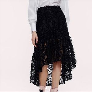 NEW Zara black textured midi skirt black lace hi low hem size Small